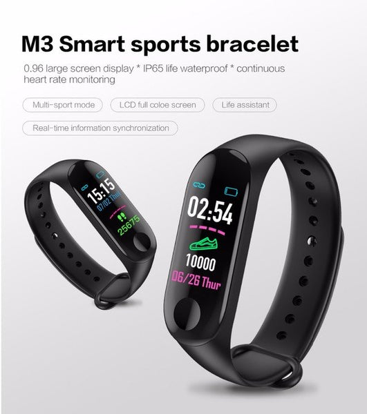 Fitness M3 Smart Bracelet Blood Pressure Outdoor IPS Screen Heart Rate Monitor Waterproof Wristbands random color