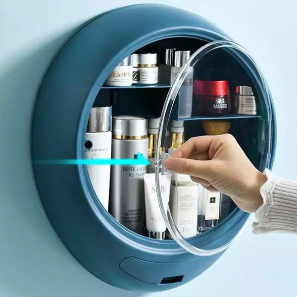 Wall mounted cosmetic storage box, large capacity skin care product storage rack, washstand, toilet, hole free storage tool